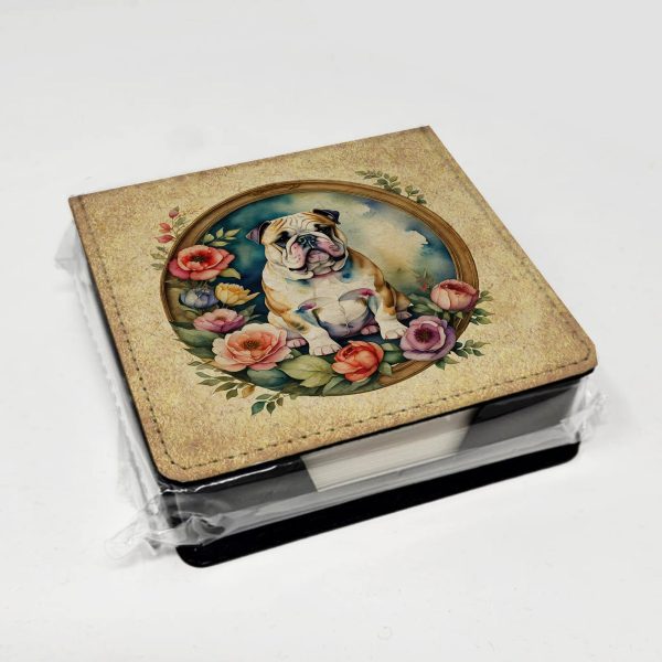 English Bulldog and Flowers PU Leather Note Paper Holder Hot on Sale - Image 4