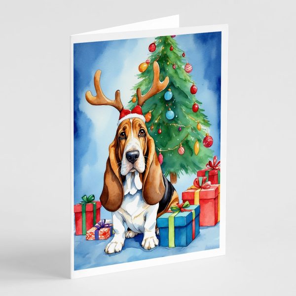 Basset Hound Christmas Reindeer Greeting Cards Pack of 8 Fashion