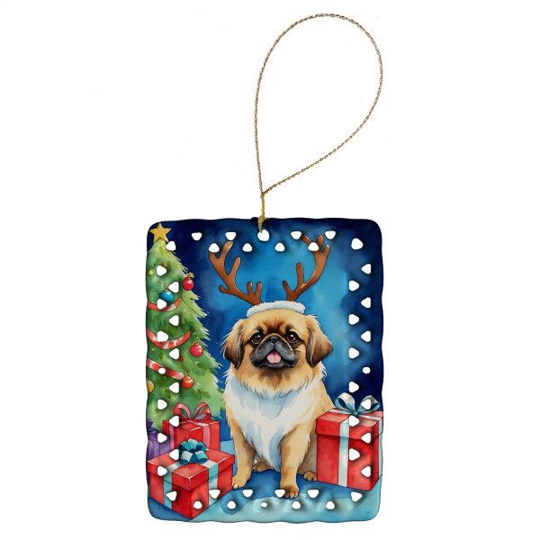 Pekingese Christmas Reindeer Porcelain Ornament Supply