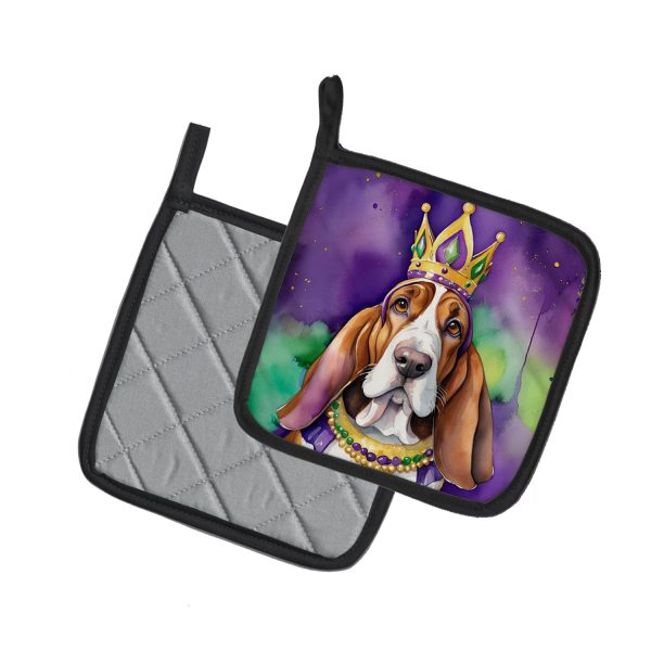 Basset Hound King of Mardi Gras Pair of Pot Holders Online Sale - Image 2