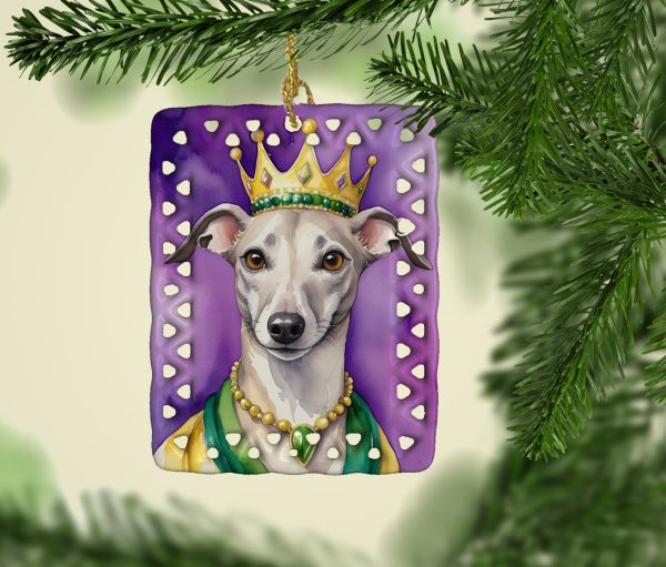 Whippet King of Mardi Gras Porcelain Ornament For Sale - Image 2