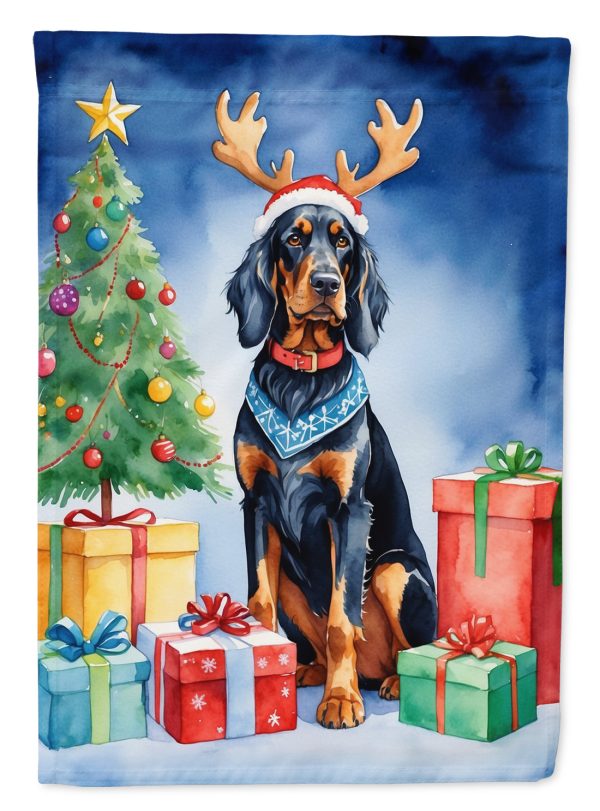 Gordon Setter Christmas Garden Flag – Dog in Reindeer Antlers with Tree & Gifts Cheap