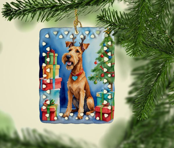Irish Terrier Christmas Reindeer Porcelain Ornament For Cheap - Image 2