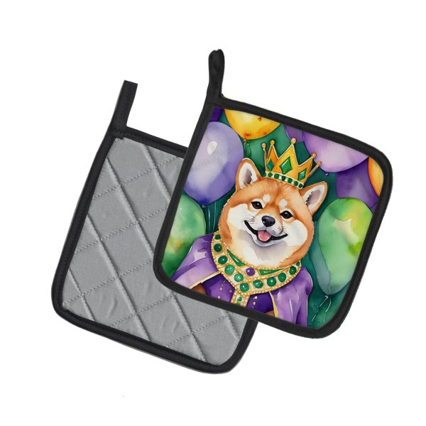 Shiba Inu King of Mardi Gras Pair of Pot Holders For Sale - Image 2