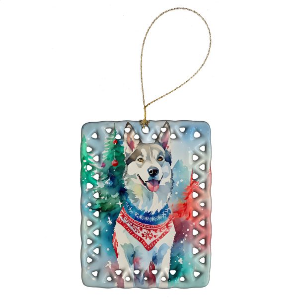 Siberian Husky Christmas Porcelain Ornament For Discount