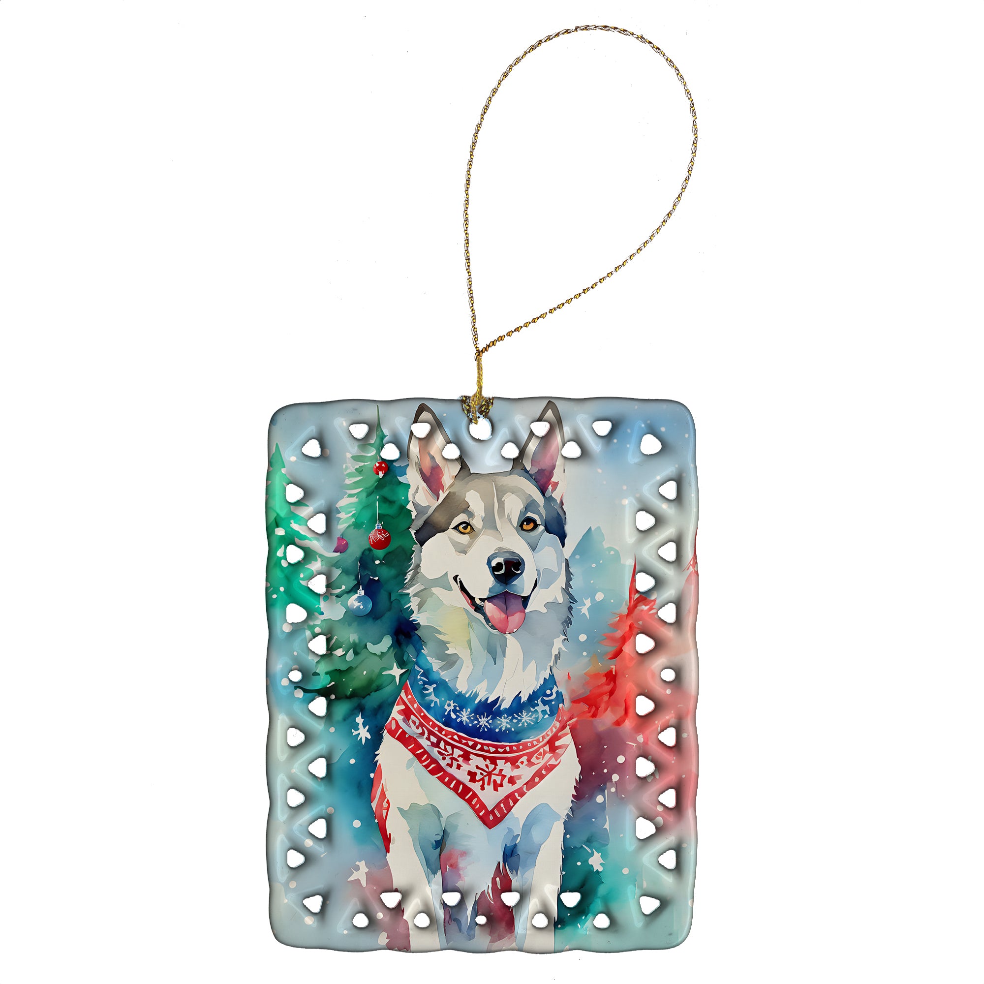 Siberian Husky Christmas Porcelain Ornament For Discount