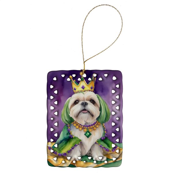 Lhasa Apso King of Mardi Gras Porcelain Ornament Supply