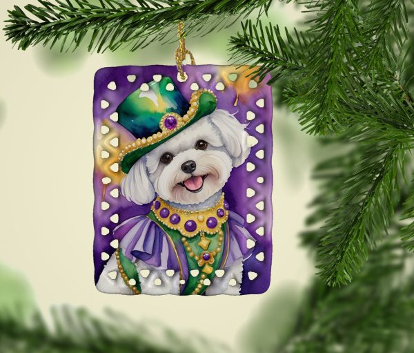 Bichon Frise King of Mardi Gras Porcelain Ornament For Sale - Image 2