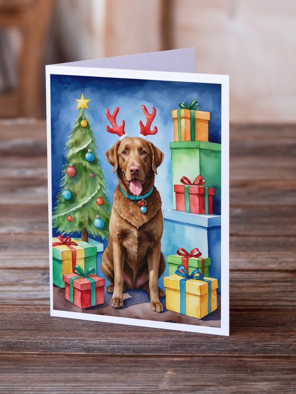 Chesapeake Bay Retriever Christmas Reindeer Greeting Cards Pack of 8 Hot on Sale - Image 2