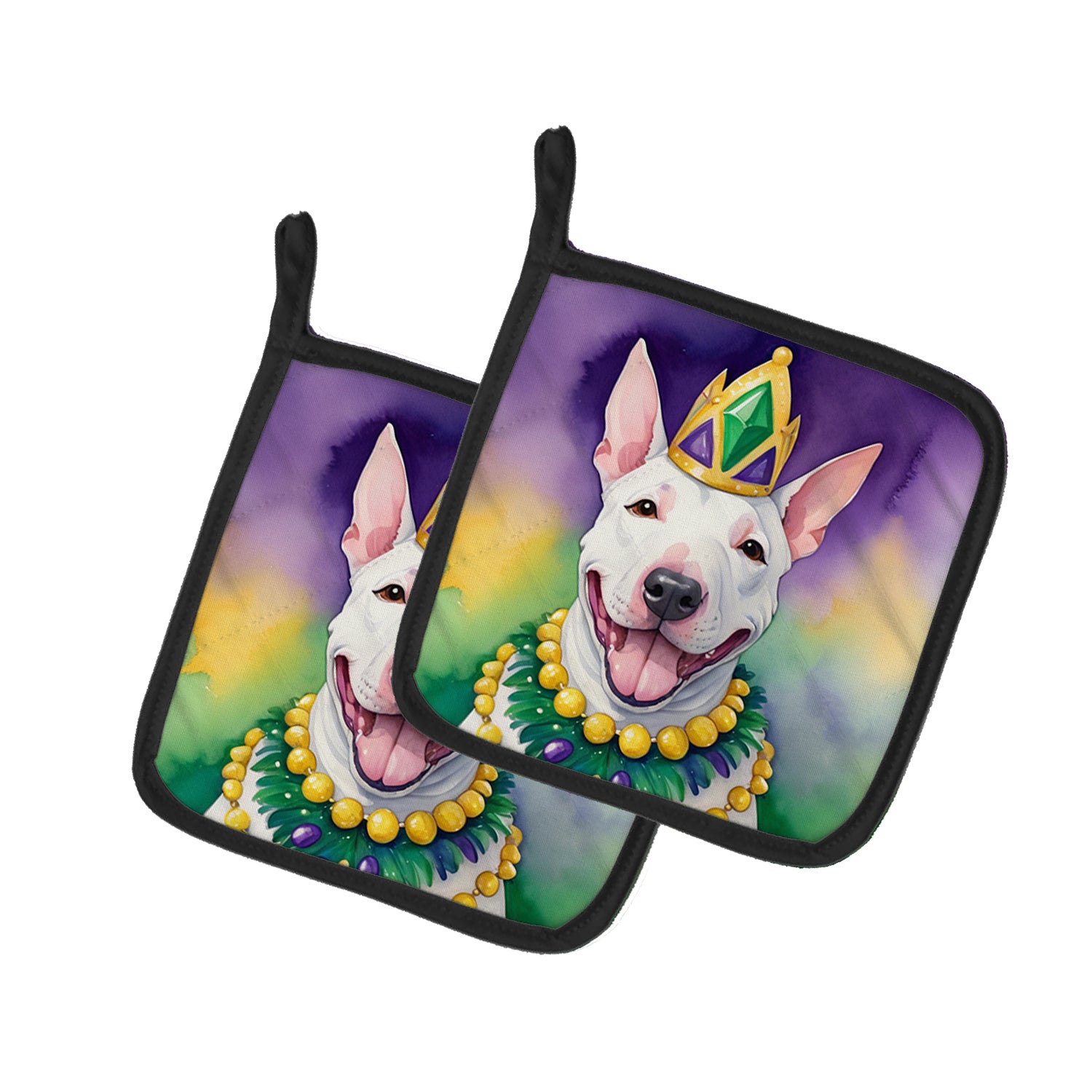 English Bull Terrier King of Mardi Gras Pair of Pot Holders Cheap