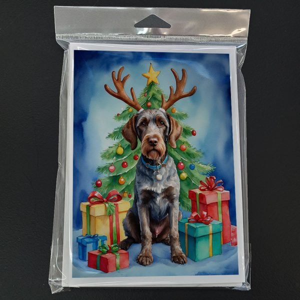 German Wirehaired Pointer Christmas Reindeer Greeting Cards Pack of 8 For Sale - Image 3