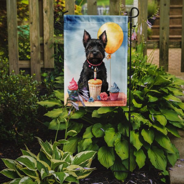 Scottish Terrier Happy Birthday Garden Flag –Dog Birthday Cupcake Yard Decor with Balloons Hot on Sale - Image 2