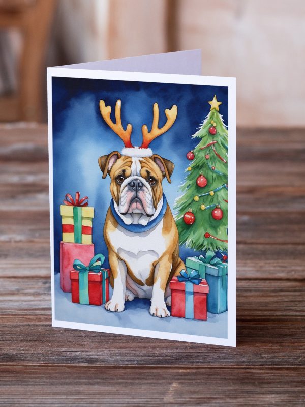 English Bulldog Christmas Reindeer Greeting Cards Pack of 8 Hot on Sale - Image 2