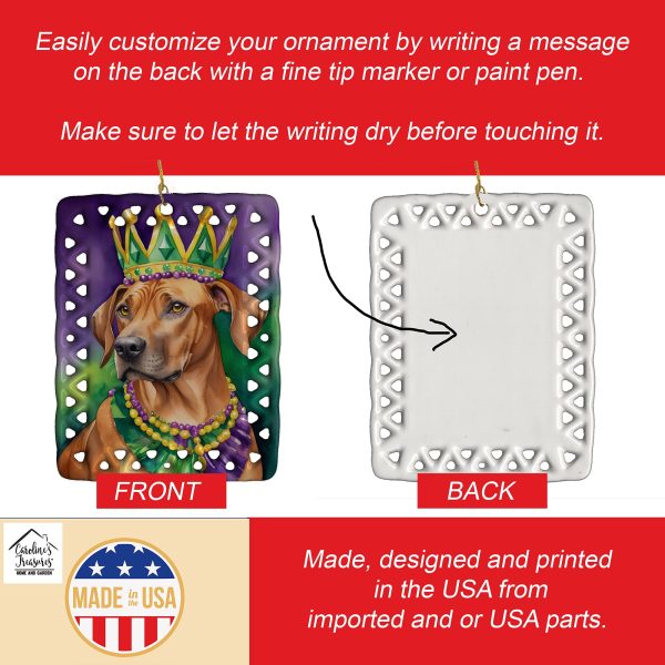 Rhodesian Ridgeback King of Mardi Gras Porcelain Ornament Online - Image 3