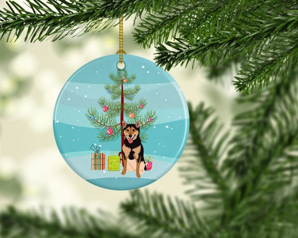 Shiba Inu Black and Tan Christmas Ceramic Ornament Sale - Image 2