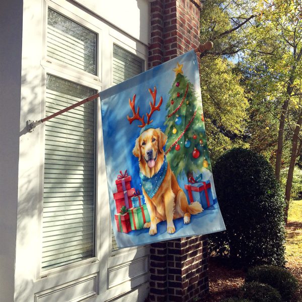 Golden Retriever Christmas Reindeer House Flag For Sale - Image 2