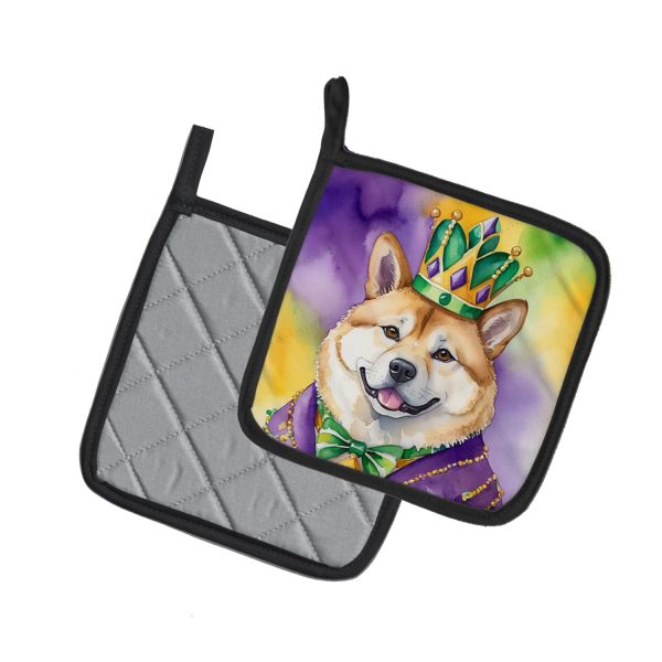 Akita King of Mardi Gras Pair of Pot Holders For Discount - Image 2