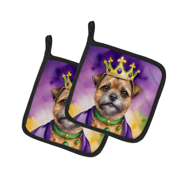 Border Terrier King of Mardi Gras Pair of Pot Holders For Cheap