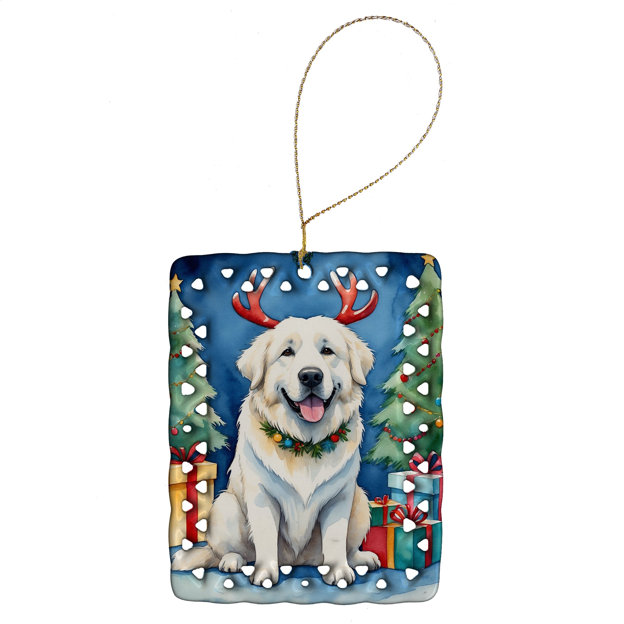 Great Pyrenees Christmas Reindeer Porcelain Ornament For Discount