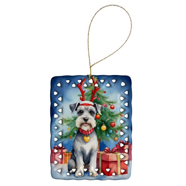 Schnauzer Christmas Reindeer Porcelain Ornament Fashion