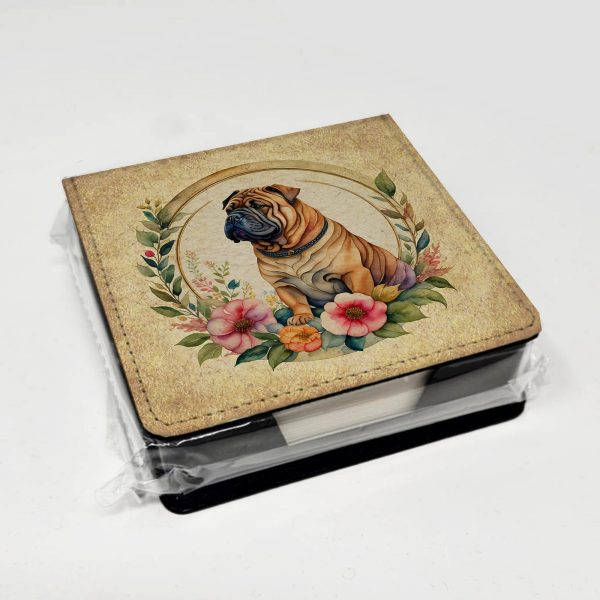 Shar Pei and Flowers PU Leather Note Paper Holder Online now - Image 4