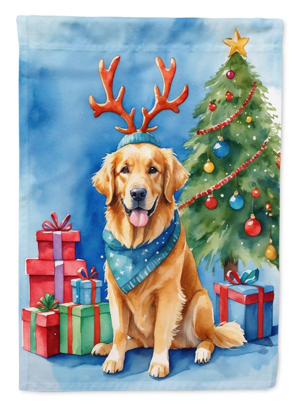 Golden Retriever Christmas Reindeer House Flag For Sale