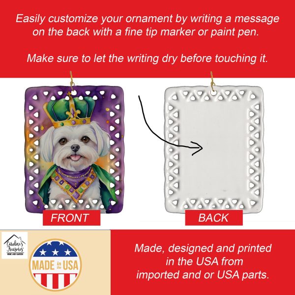 Maltese King of Mardi Gras Porcelain Ornament Online Sale - Image 3