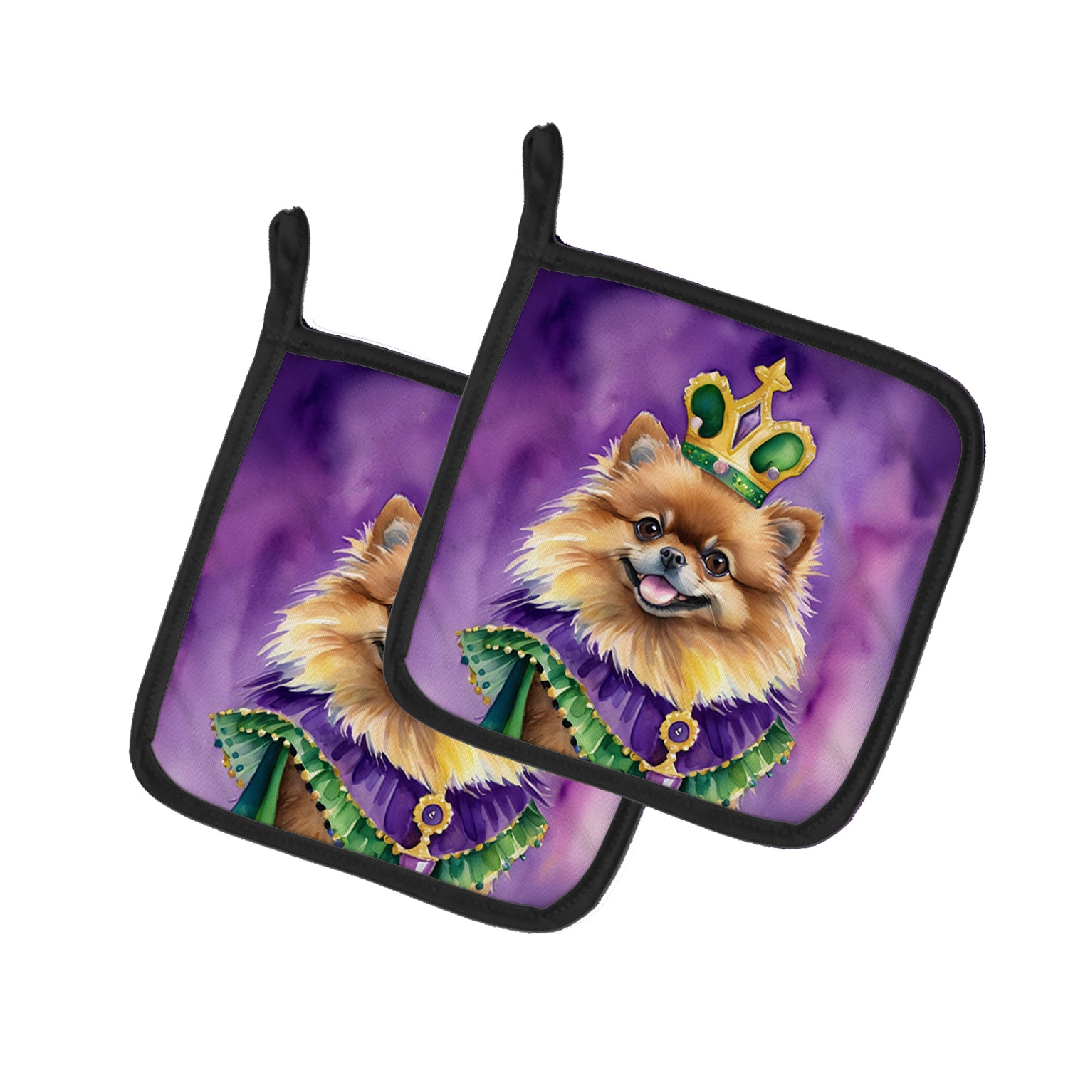 Pomeranian King of Mardi Gras Pair of Pot Holders Online Hot Sale