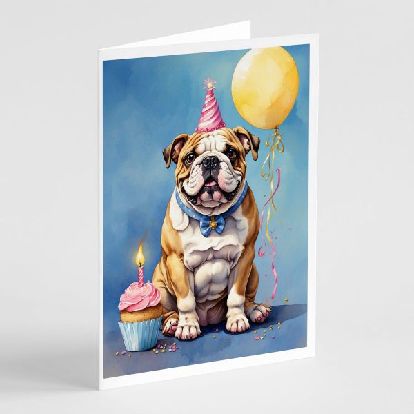 English Bulldog Happy Birthday Greeting Cards Pack of 8 Online now