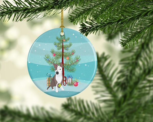 Pit Bull Blue #4 Christmas Ceramic Ornament For Sale - Image 2