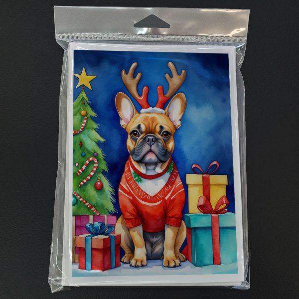 French Bulldog Christmas Reindeer Greeting Cards Pack of 8 For Sale - Image 3