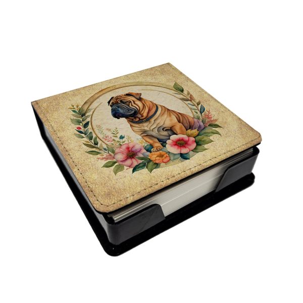 Shar Pei and Flowers PU Leather Note Paper Holder Online now