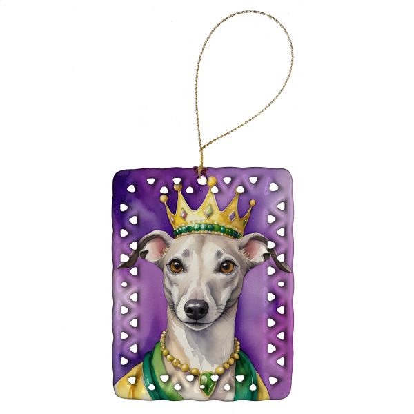 Whippet King of Mardi Gras Porcelain Ornament For Sale