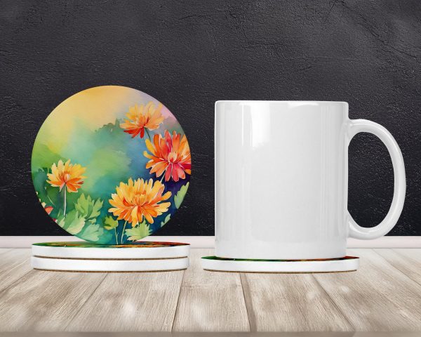 Chrysanthemums in Watercolor Large Sandstone Coasters Pack of 4 Hot on Sale - Image 2