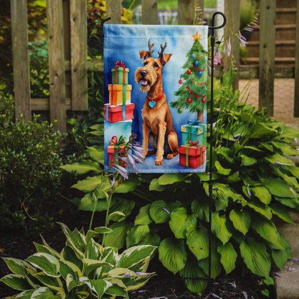 Irish Terrier Christmas Garden Flag – Dog in Reindeer Antlers with Tree & Gifts Hot on Sale - Image 2