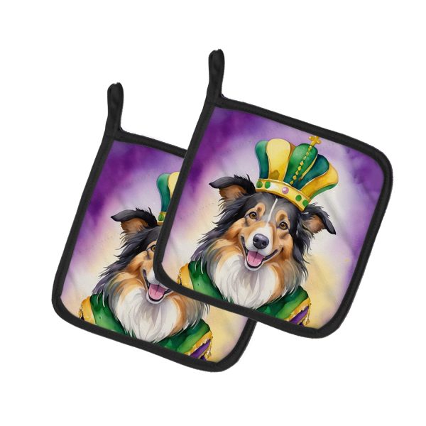 Collie King of Mardi Gras Pair of Pot Holders Online Hot Sale
