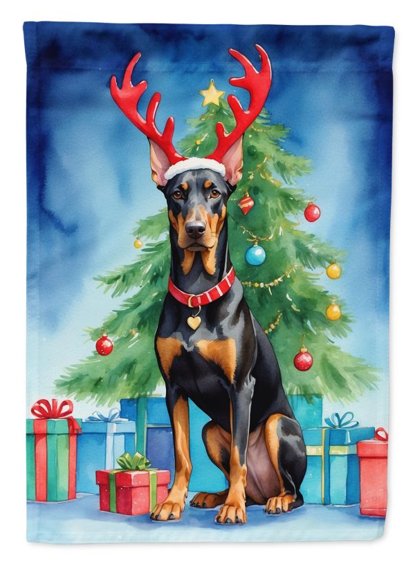 Doberman Pinscher Christmas Reindeer House Flag Cheap