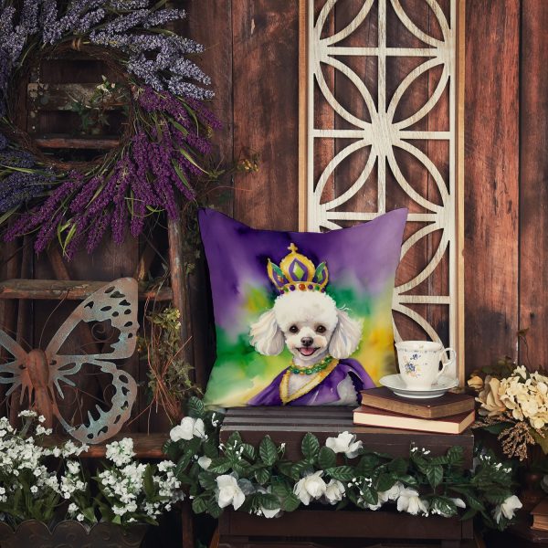 White Poodle King of Mardi Gras Throw Pillow Cheap - Image 3
