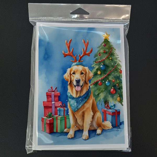 Golden Retriever Christmas Reindeer Greeting Cards Pack of 8 Discount - Image 3
