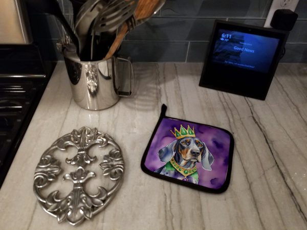 Bluetick Coonhound King of Mardi Gras Pair of Pot Holders Online - Image 3