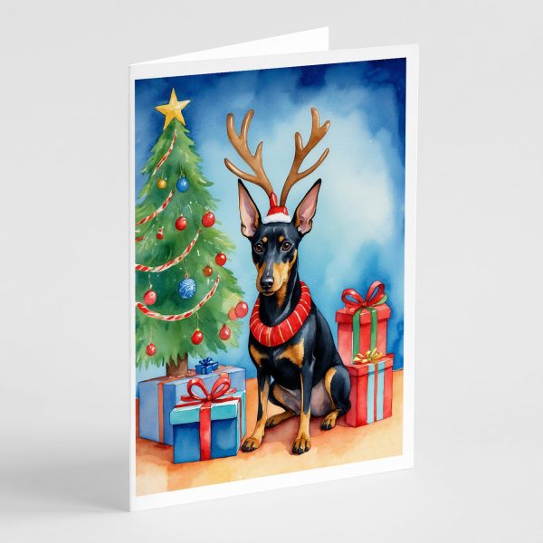 Manchester Terrier Christmas Reindeer Greeting Cards Pack of 8 Online Sale