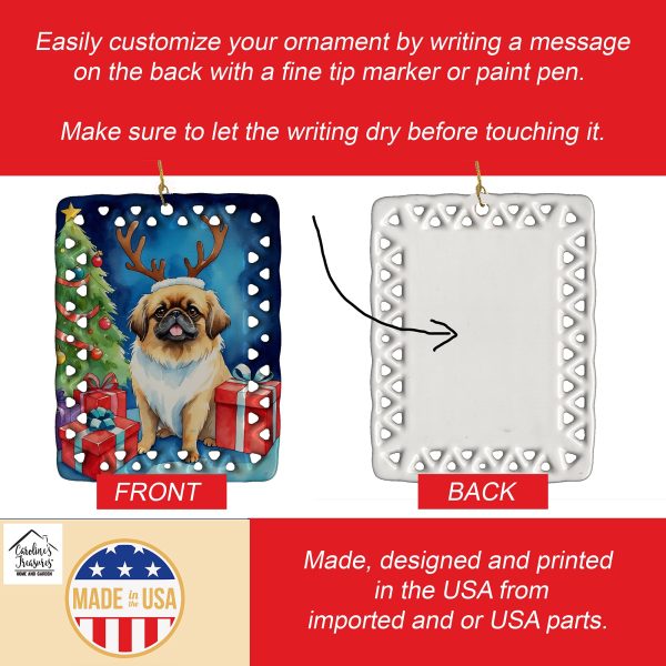 Pekingese Christmas Reindeer Porcelain Ornament Supply - Image 3