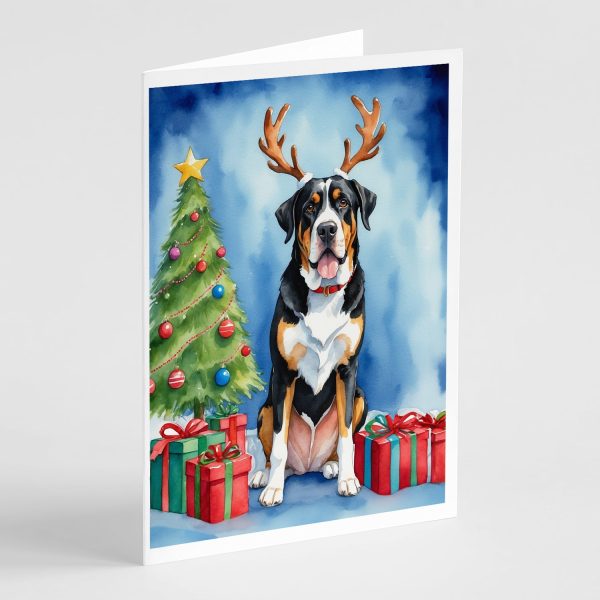 Greater Swiss Mountain Dog Christmas Reindeer Greeting Cards Pack of 8 For Cheap