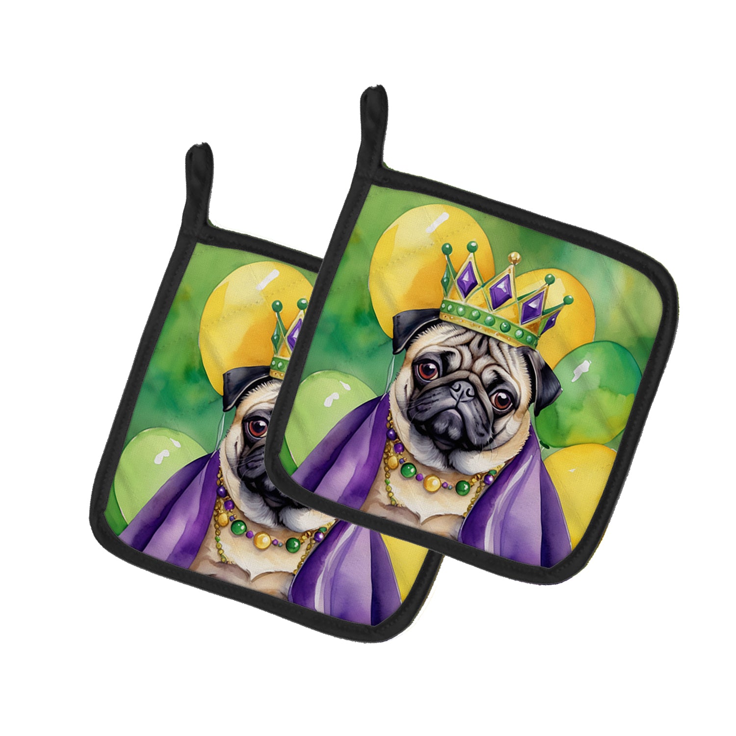 Pug King of Mardi Gras Pair of Pot Holders Sale