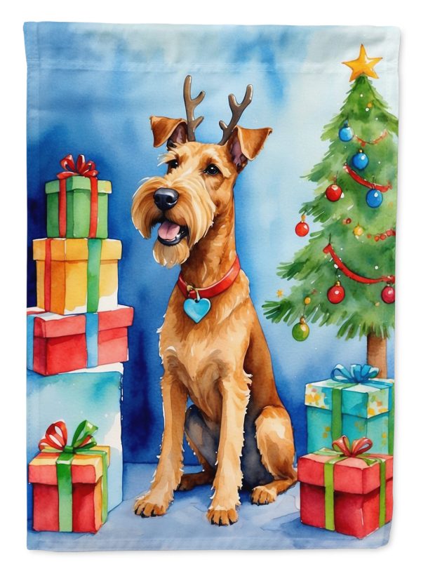 Irish Terrier Christmas Garden Flag – Dog in Reindeer Antlers with Tree & Gifts Hot on Sale