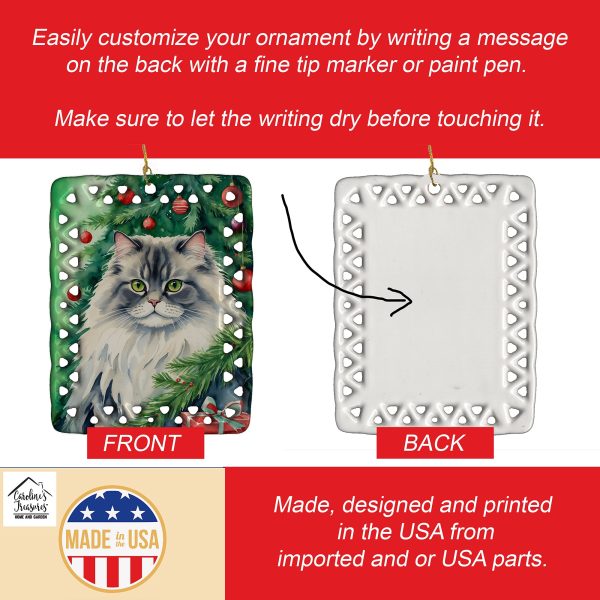 British Longhair Cat By the Christmas Tree Porcelain Ornament For Cheap - Image 3