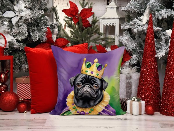 Black Pug King of Mardi Gras Throw Pillow Discount - Image 5