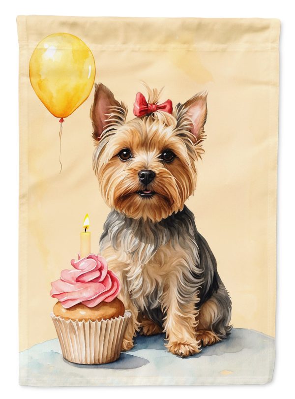 Yorkshire Terrier Happy Birthday Garden Flag –Dog Birthday Cupcake Yard Decor with Balloons Cheap