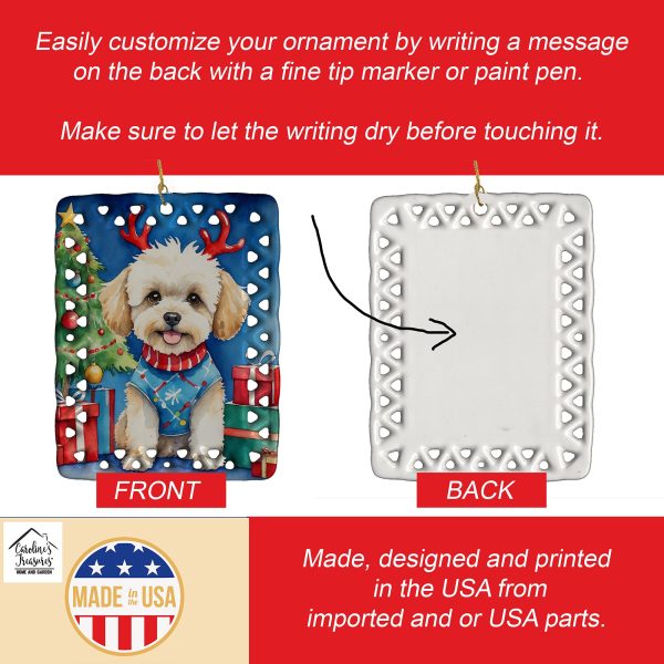 Maltipoo Christmas Reindeer Porcelain Ornament Discount - Image 3