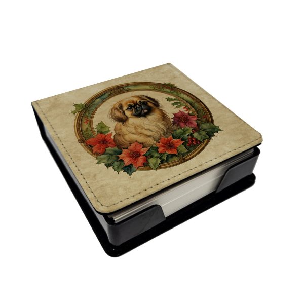 Pekingese Christmas Flowers PU Leather Note Paper Holder on Sale